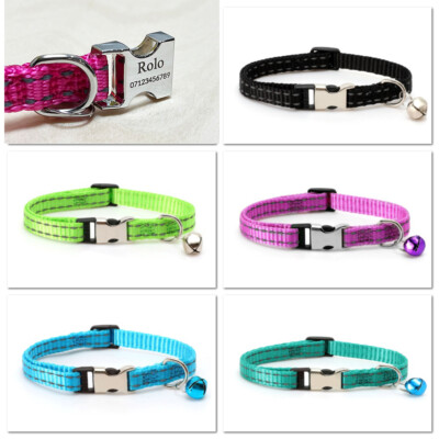 Personalisiertes Katzenhalsband reflektierend Gravur Name ID Tag Kätzchen individuell mit Glocke