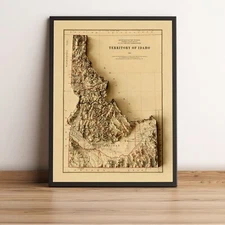Idaho Map, Idaho 2D Relief Map, Idaho Vintage Map - 2D Flat Print