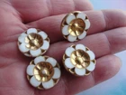 Vintage Buttons Set 4 White Milk Glass Gold Luster Flower Buttons Matching B411