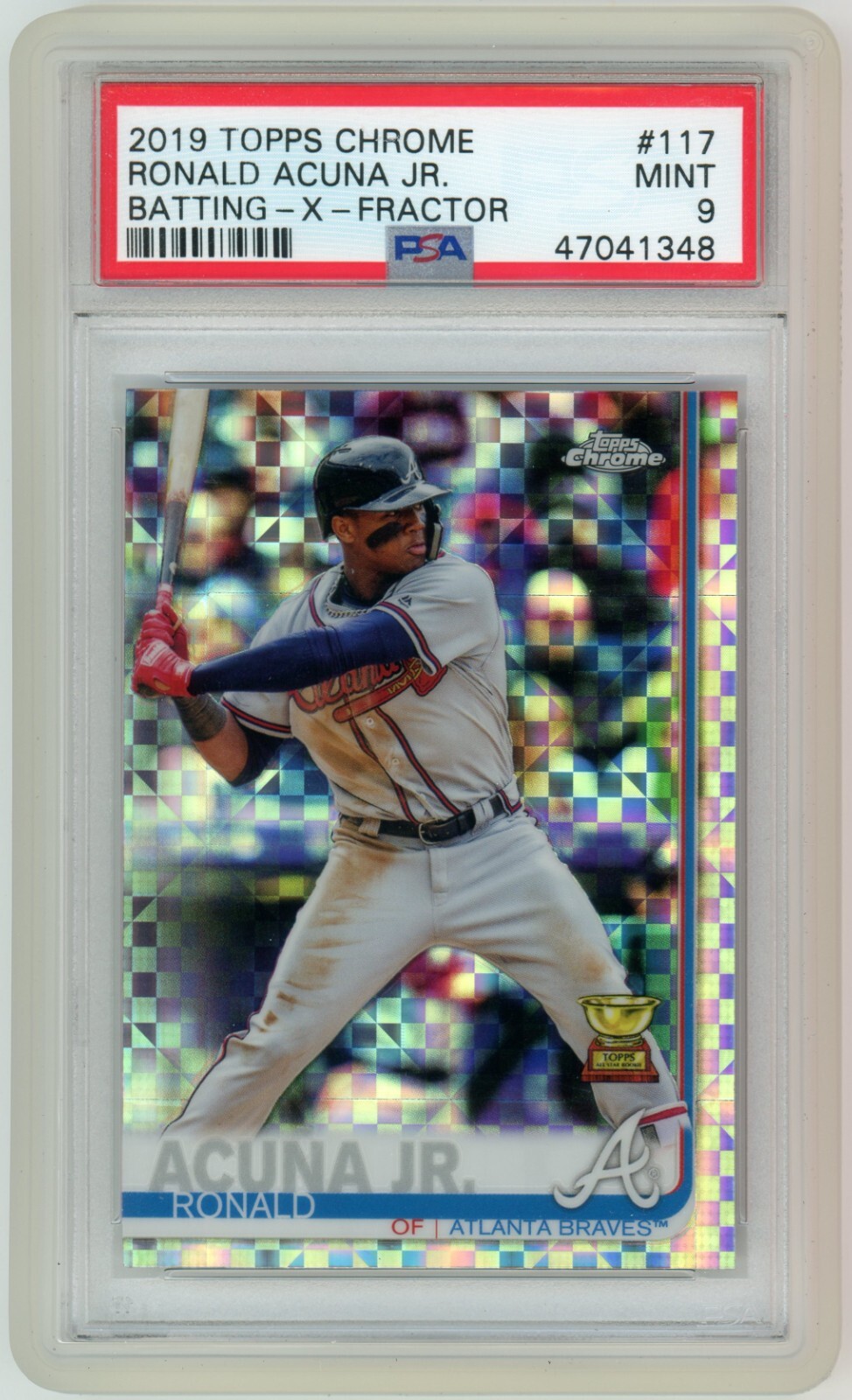 2019 TOPPS CHROME ALL-STAR ROOKIE X-FRACTOR #117 RONALD ACUNA JR. BATTING PSA 9