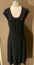 Calvin Klein 6 S Black Scoop Neck Quiet Luxury Dress W Ruched Short Sleeves