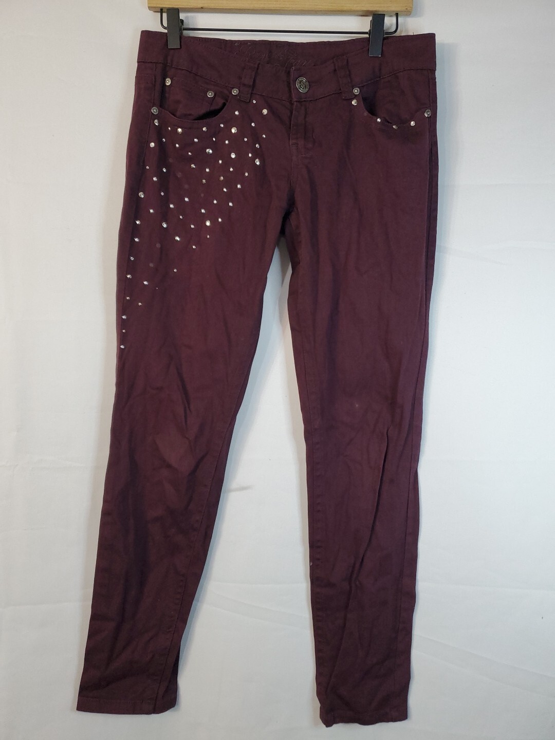Vintage Studded Low Rise Burgundy Stretch Denim Jeans Juniors Size 9