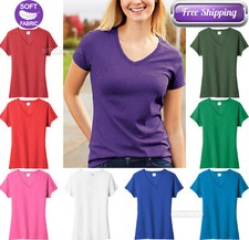 Ladies Heather V-Neck T-Shirt Cotton Blend Top Womens Tee XS-4XL NEW 