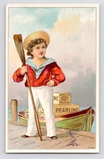 c1880s~James Pyle's Pearline Soap Advertisement~Sailor Boy~Victorian Trade Card