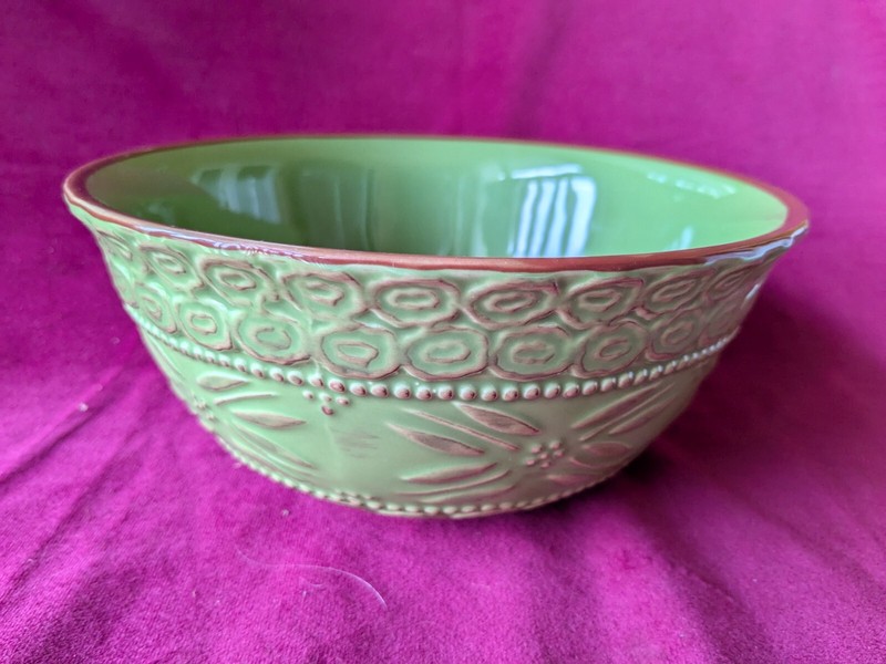 Temp-tations by Tara Old World Rustica Green Round 1.5 Quart Serving Bowl / Dish