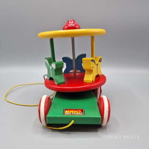 Vintage BRIO Carousel Horse Merry Go Round Pull Toy Wooden Multicolor Painted - Picture 5 of 11