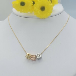 Authentic Tri Color Gold Plated I LOVE YOU I -Heart- U cube charms Necklace. Jewelry