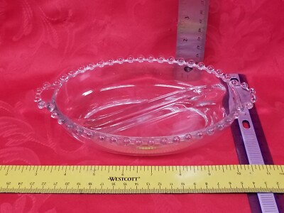 Vtg Imperial Glass Candlewick Oval Divided Relish Dish Tab Handles 2 Section