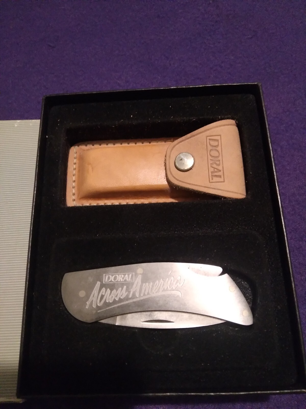 Vintage Zippo Doral Across America Lock Blade Knife With Leather Sheath In Box eBay