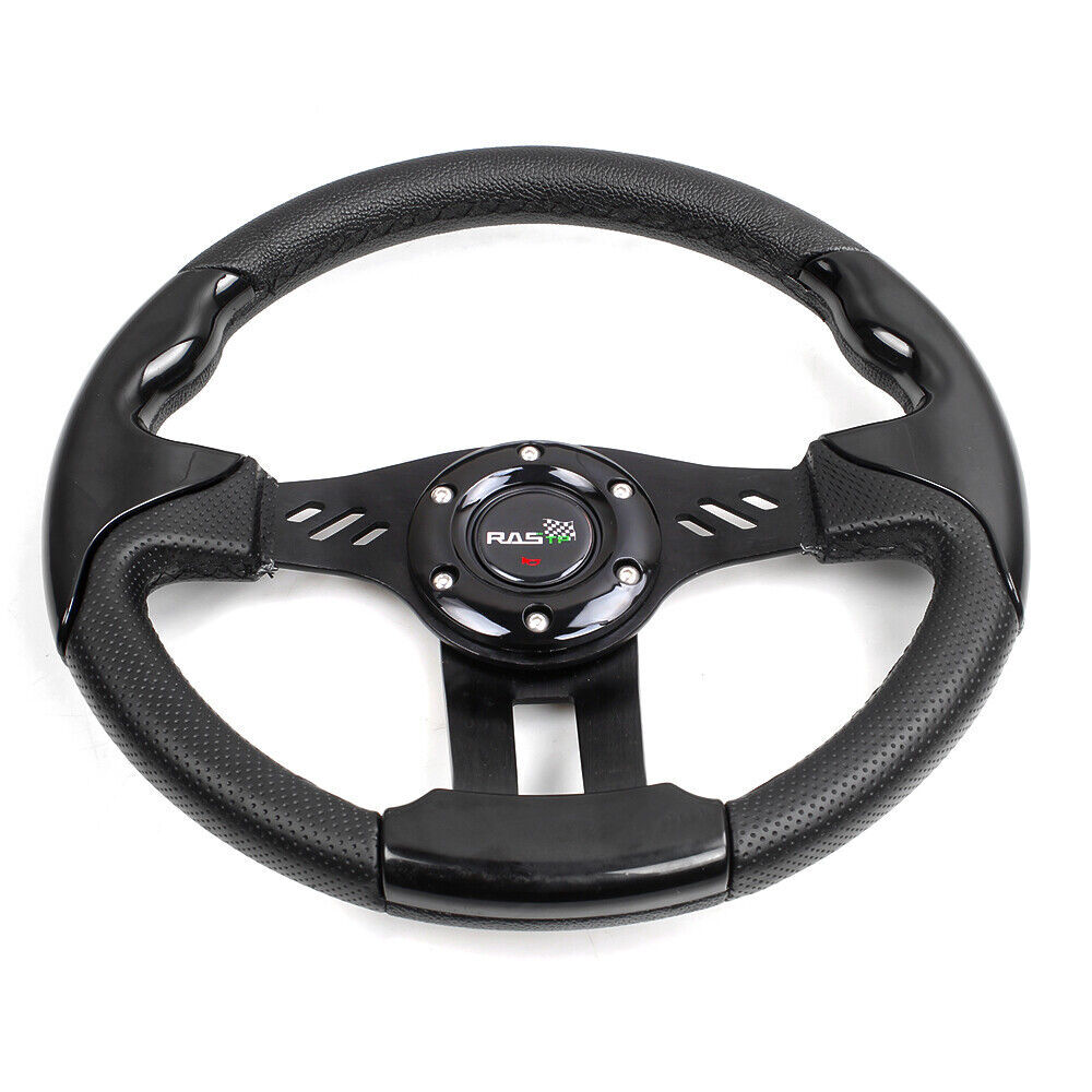 Black 13INCH Leather Racing Steering Wheel Drifting 6 Bolt Universal Flat Dish
