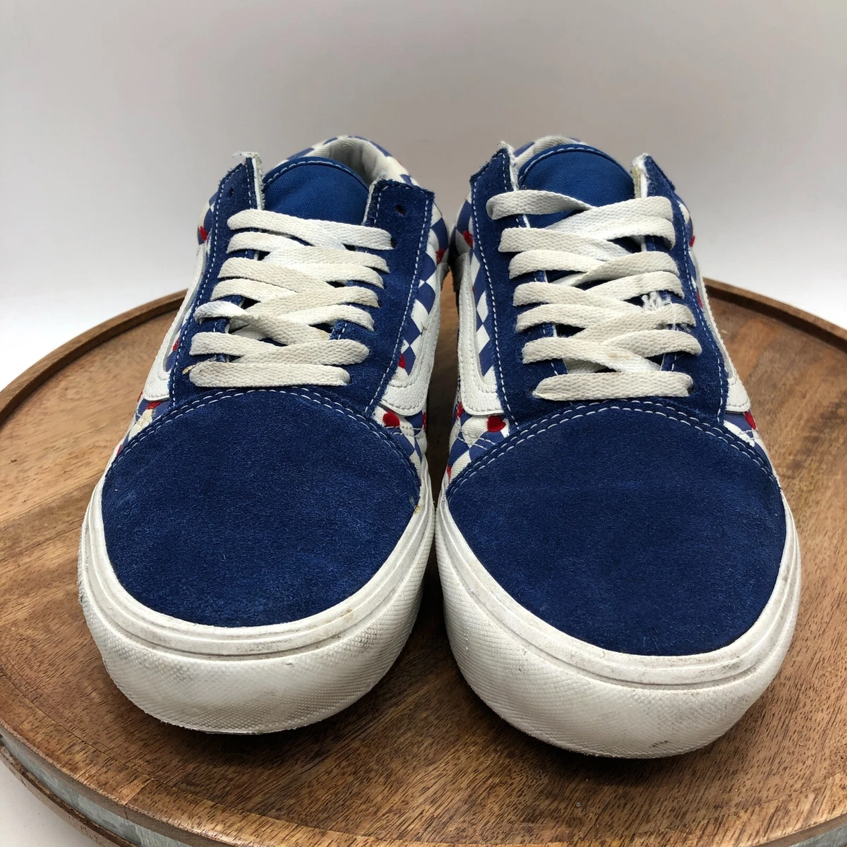 Vans Old Skool ComfyCush Heart Checkerboard Skate Shoes Mens 10.5 Blue White