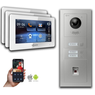 Goliath IP Video Türsprechanlage: 7-Zoll 3 Familienhaus, Fingerprint, Silber