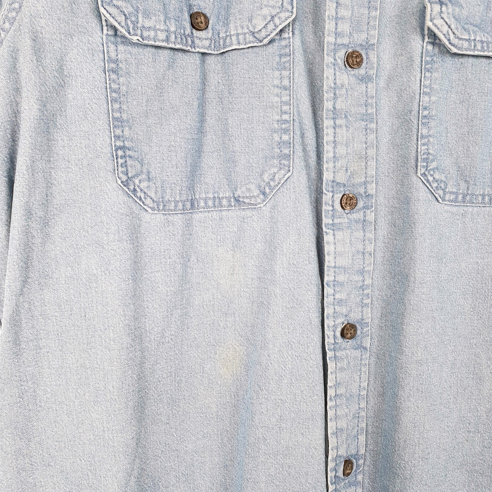 WRANGLER Blue Shirt Denim Jeans Chambray Work Comfort Stretch Short Sleeve S image 4