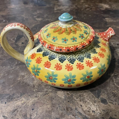 Italica ARS Hand Painted Floral Art Colorful Teapot Made in Italy
