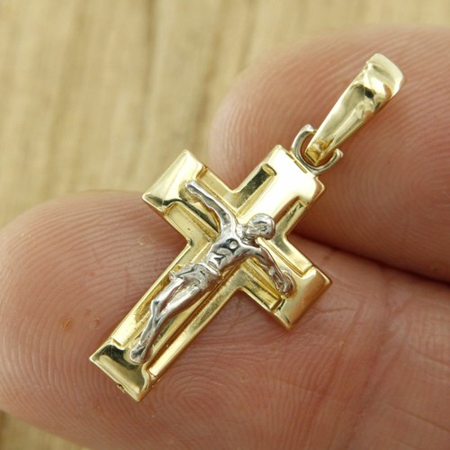 18k 750 Real Yellow White GOLD Cross 
