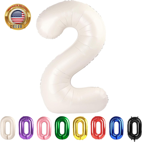 Numbers Balloon 40 Inch for 2025 Graduation Party, Beige Giant 2 Cream White Bal