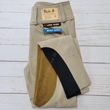 Tailored Sportsman Girls Light Weight Technical Breeches Clarino Patch - TAN