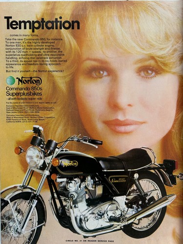Vintage 1973 Sexy Norton Commando motorcycle original ad A395