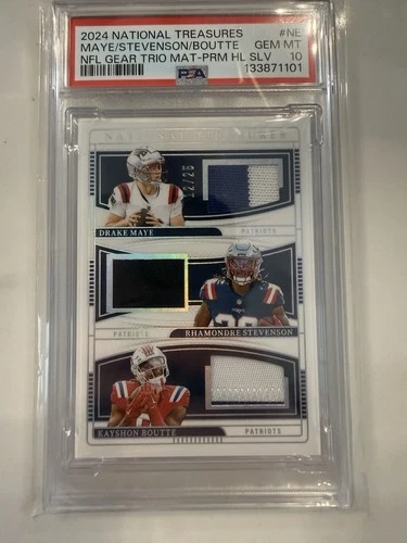 2024 National Treasures Trio Materials Drake Maye, Stevenson, Boutte /25 PSA 10