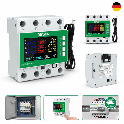 DEWIN Stromzähler 3 Phasen Wlan, KWS-306WF Tuya WiFi Stromzähler 3 Phasig 4 Leit