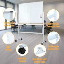 49.61"x68.5" Mobile Whiteboard Double Sided Folded Magnetic Rolling Reversible