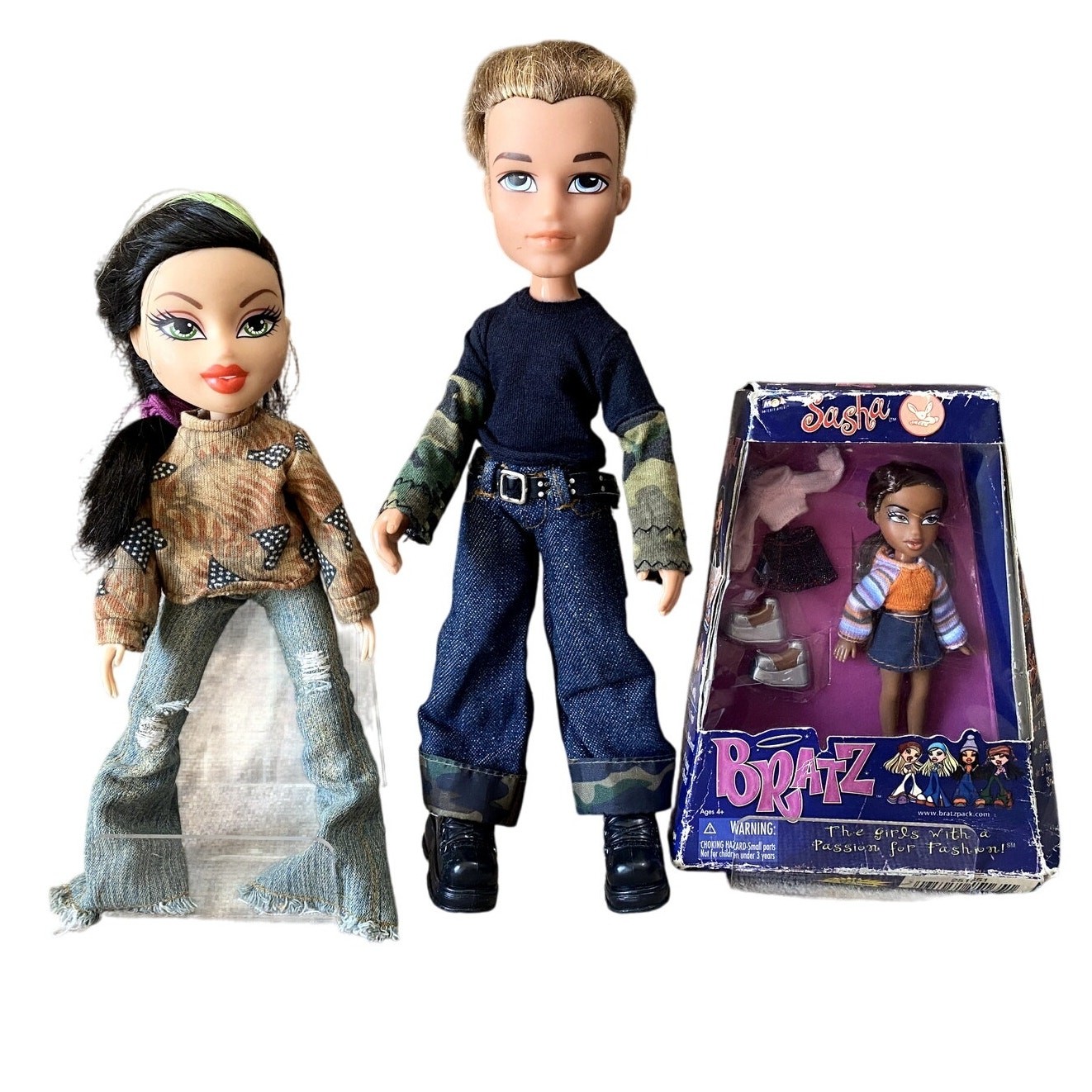 Vtg BRATZ Sasha 2002 NRFB + Jade & Adventure Boyz Cameron Doll Lot