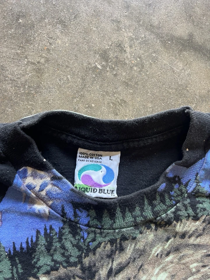 复古 1995 液体蓝熊 T 恤大号 AOP 双面 — 第 4/4 张图片