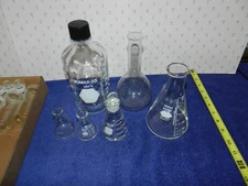 Set of 6 Glass Lab Equipment Erlenmeyer Storage flasks Kimax 35 Pyrex MORE