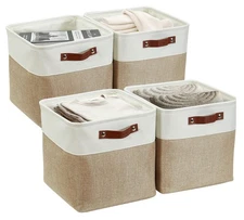 Storage Cubes 12x12 Bins Baskets for Shelves (Beige & White 12"- 4 Pack)