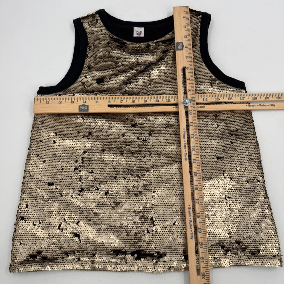 Camiseta sin mangas GAP Girls lentejuelas negra y dorada sin mangas fiesta brillante XS Foto 4 de 4