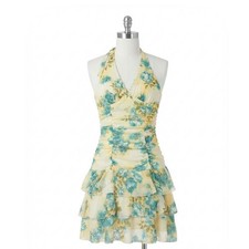 Vtg 90s XOXO Collection Y2K Floral Ruched Halter Mini Dress Women's Size Large