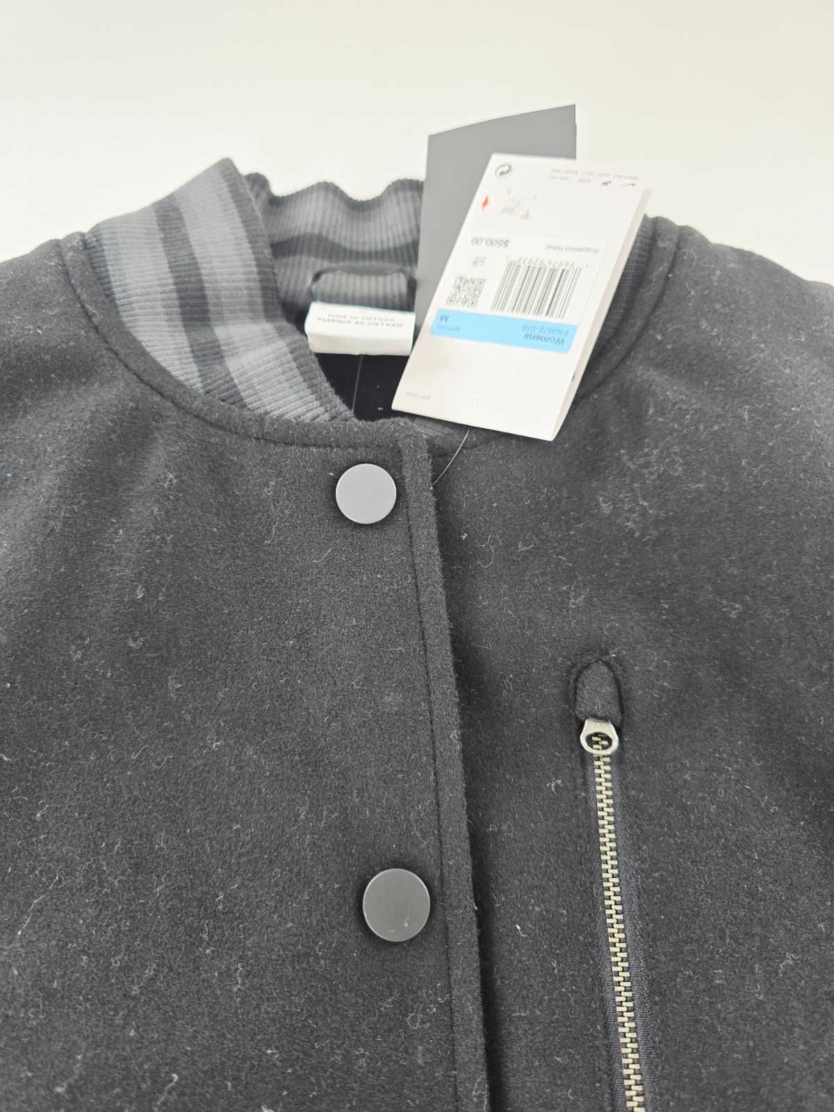 SACAI X NIKE Nike FN3672 010 giacca distruttore donna taglia M nera oversize lana pelle $500