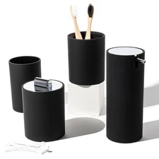 Sleek Matte Black Bathroom Accessory Set 4 Pcs Complete Bathroom Set Modern B...
