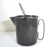 Very Rare Vintage GRANITEWARE COOKPOT Lidded With Wire Handles