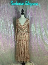 Mac Duggal Floral Embellished Wrap Over Puff Sleeved Midi Gown Sz 20 AUTH NWT