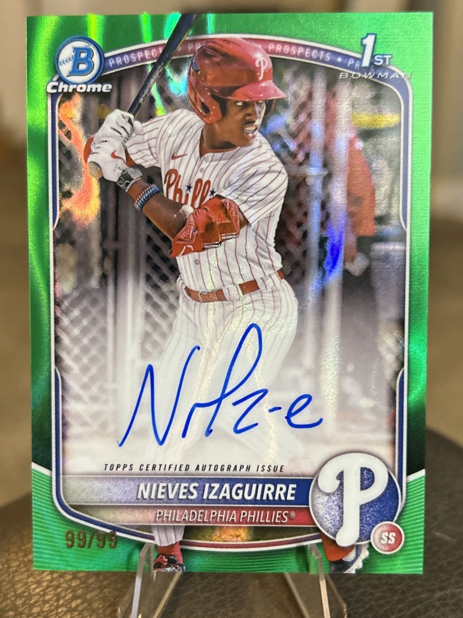 2025 Bowman Chrome Nieves Izaguirre 1st Green Lava Refractor Auto /99 #CPA-NI