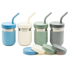 WeeSprout 4-Pack Kids Stainless Steel Cups with Silicone Straws Dishwasher Safe