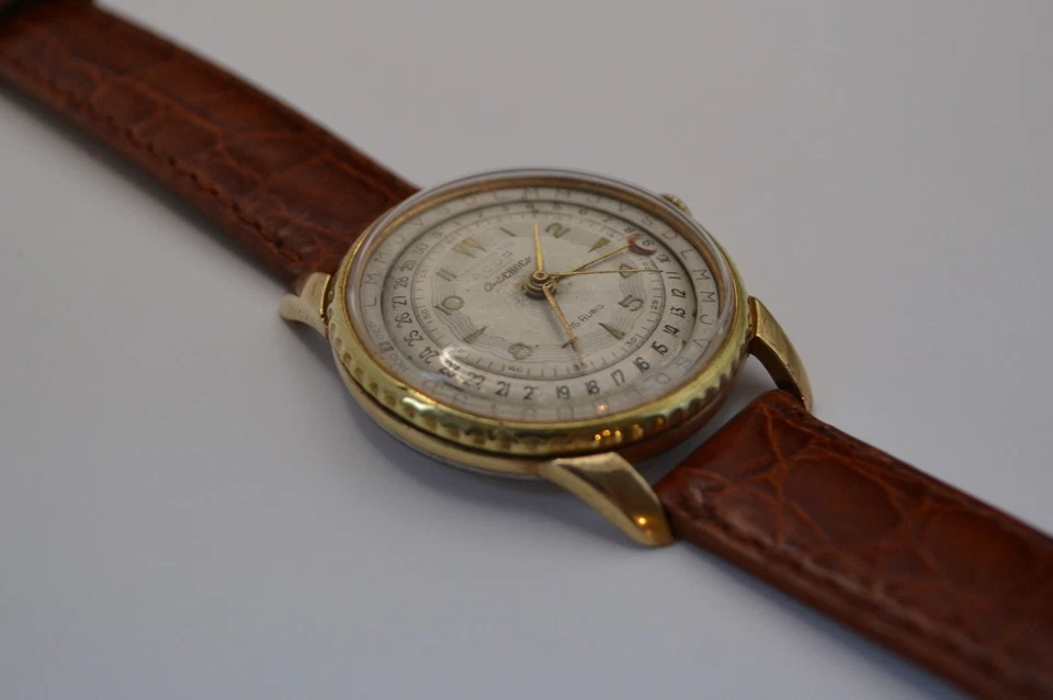 Ancienne montre mécanique Chronomètre pl or f acier OVERSIZE jumbo 37 mm Swiss - Photo 3/4