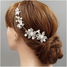 Crystal Rhinestone Pearl Flower Bridal Wedding Headband Headpiece Tiara Silver 7