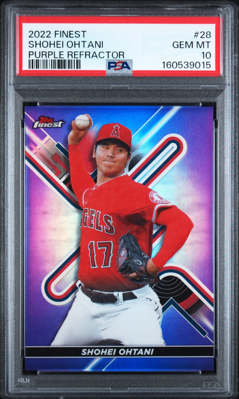2022 TOPPS FINEST PURPLE REFRACTOR #28 SHOHEI OHTANI 144/250 PSA 10