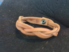 Brown Leather Braided Snap Button 9 Inch Bracelet Hand Made