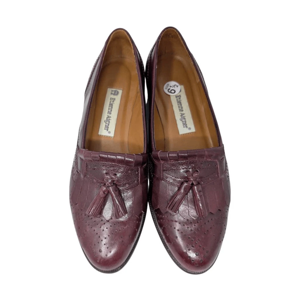 Etienne Aigner 6,5 Ochsenblut weinrot Quaste Leder Loafer Karriere Abend Vintage - Bild 2 von 4