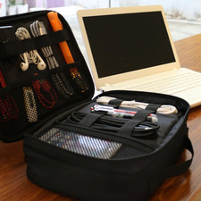 Electronics Organizer Travel Case, Cable Organizer Bag, Black W/ Handle