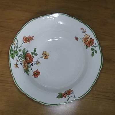 Vintage Soup Stew Bowl Serving Dish C.C. Thompson Cream Orange Floral Antique 