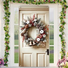 Natural Pinecone Christmas Wreath with Bells 71x35Inch Rustic Winter Door