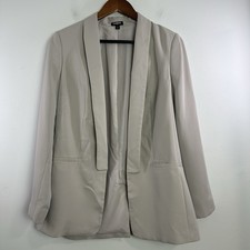 Express Womens Beige Open Front Blazer Long Sleeve Pockets Size M Preppy Office