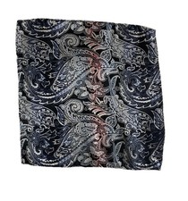 VINTAGE men  s Pure Silk Embroidered Paisley Pocket Square In Blue HAND MADE9"/8"