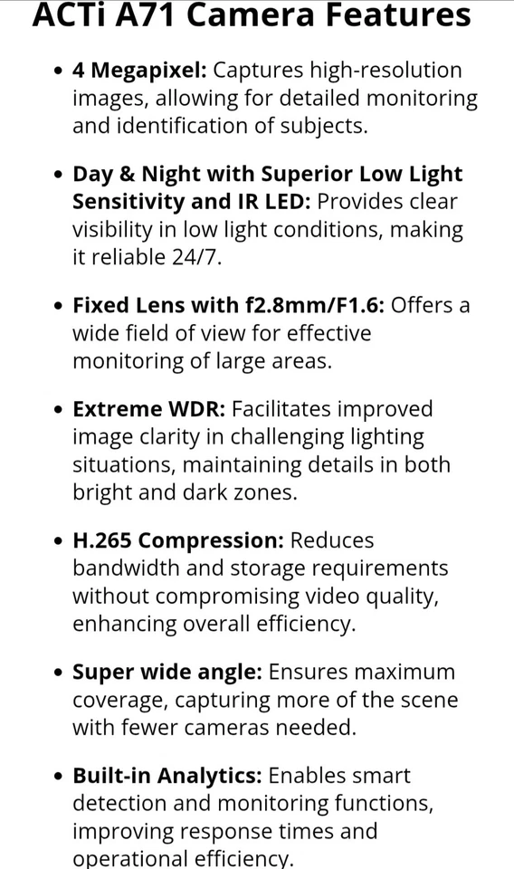 ACTi A71 4MP Outdoor IR WDR Dome IP Security Camera – ONVIF, PoE, 2.8mm Lens - Image 2 of 4