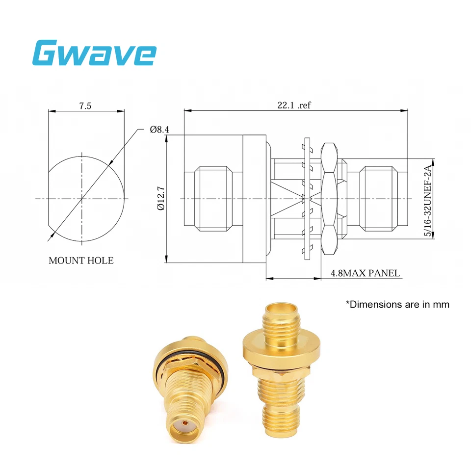 SMA Female to SMA Female Hermetically Sealed Bulkhead Mount Adaptor, DC - 18GHz - Image 4 of 4