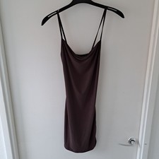 PrettyLittleThing Brown Cowl Neck Mini Dress UK 6 NWT Strappy Bodycon Party